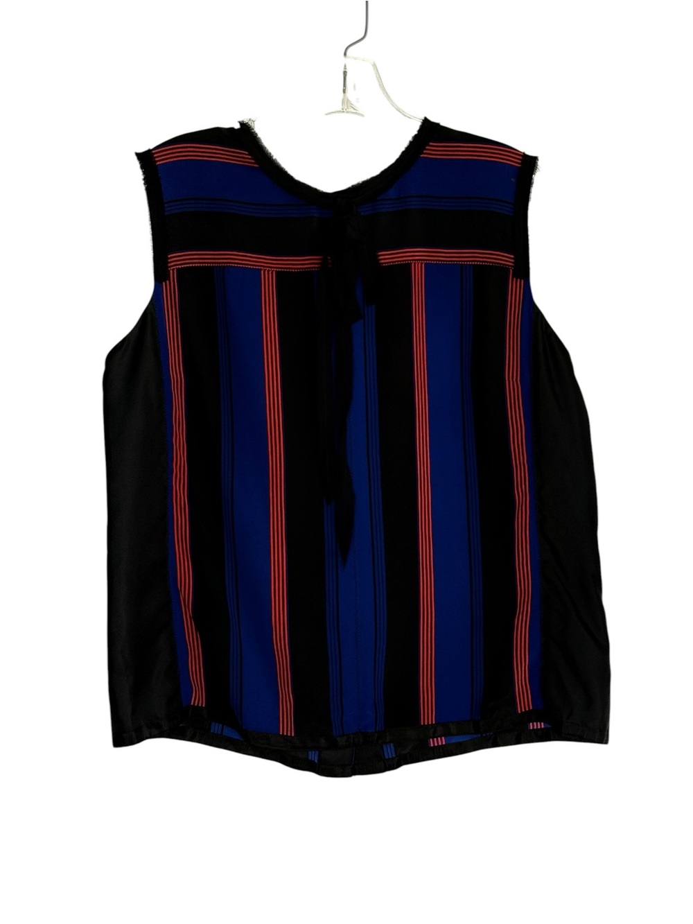 Marc Jacobs Silk Striped Sleeveless Tie-Neck Blouse Size Medium Blue Red Black